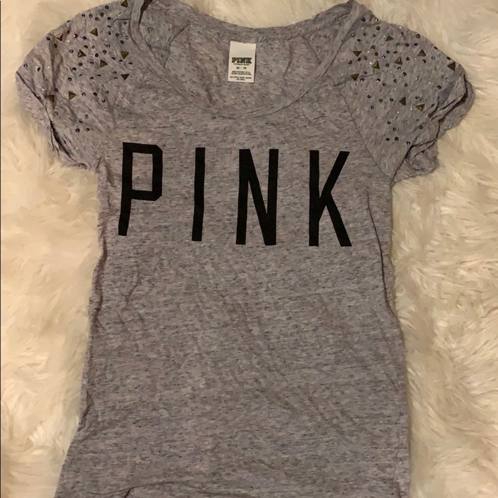 Pink shirt.